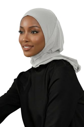 Aisha's Design Full Coverage%95 Cotton Bonnet for Women, Ready-to-Wear Hijab Bonnet Headscarf with Neck Coverage - color: Grey