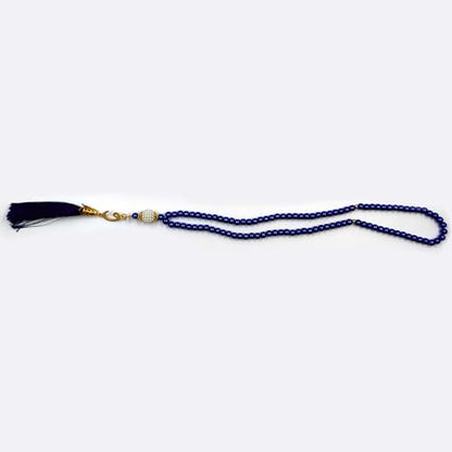 BAYKUL Muslim Prayer Beads 99, Islamic Rosary with Silver Allah Muhammad Engraved Tasbih, Zikr Namaz Worship Ramadan Tesbih Bracelet - color: Navy Blue Pearl