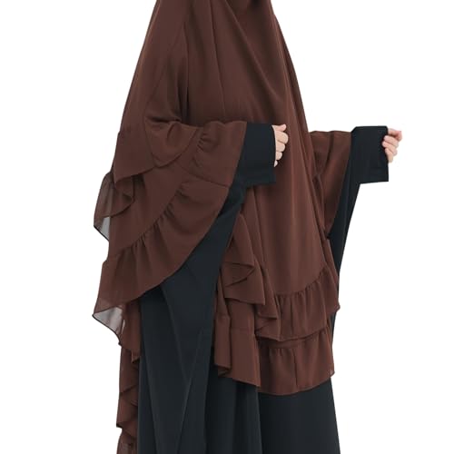 khalat Women's Hijab Chiffon Hijab for Women Muslim 2 Layers Ruffle Lightweight Large Hijab - color: Coffee