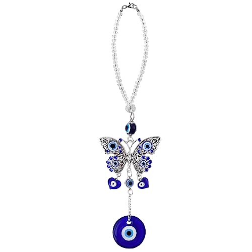 Cobee Evil Eye Butterfly Car Hanging Ornament - Blue Eye Charm for Rear View Mirror, Beaded Decor Pendant, Amulet for Protection & Blessing - color: Butterfly Evil Eye