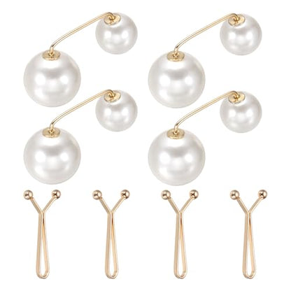 MECCANIXITY Artificial Pearl Brooch Pins,Safety Pins Sweater Shawl Clips for Women, Anti-Exposure Neckline Waist Adjuster for Scarf, T-Shirt, Pants, Gold, Beige, 8pcs, 2 Styles - color: Gold, Beige