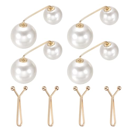 MECCANIXITY Artificial Pearl Brooch Pins,Safety Pins Sweater Shawl Clips for Women, Anti-Exposure Neckline Waist Adjuster for Scarf, T-Shirt, Pants, Gold, Beige, 8pcs, 2 Styles - color: Gold, Beige