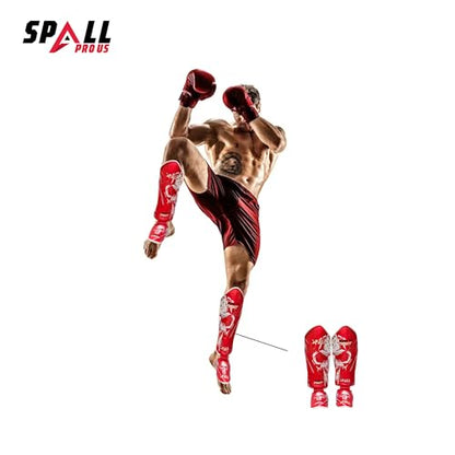 Muay Thai Shin Guards for Kickboxing Martial Arts BJJ Boxing Equipment MMA Training and Sparring Leg Guard with Instep Protection Pads - color: BTF-Red, size: Small-Medium