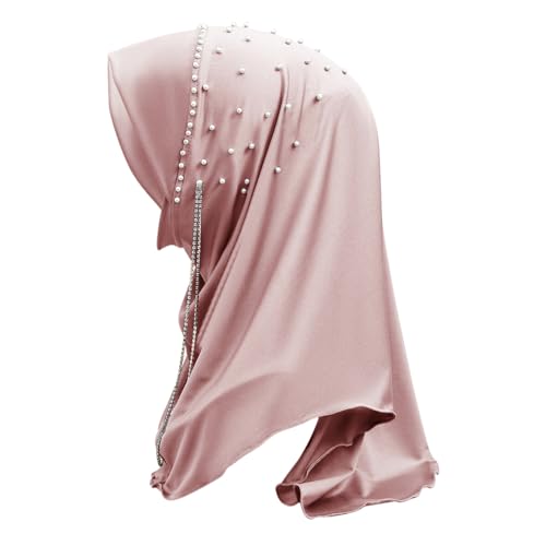 Women Soft One Piece Hijab Long Muslim Turban Islamic Full Head Scarf - color: Chains/Pink