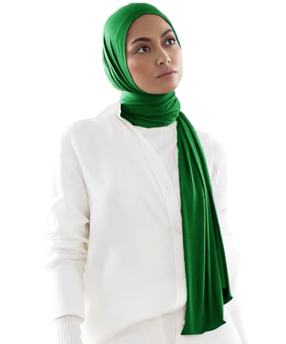 Harewom Muslim Hijab for Women Soft Stretch Headscarf Large Plain Turban Wrap Shawl Head Wrap for Everyday Wear - color: Bright Green Hijab Headscarf