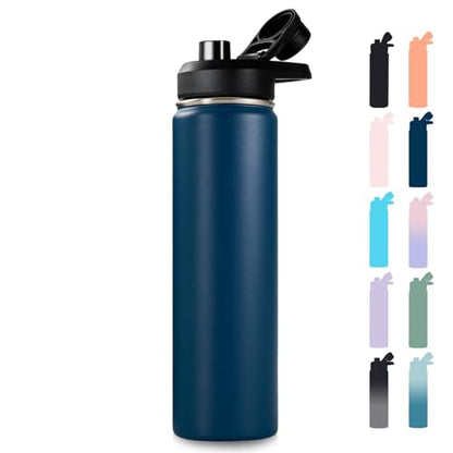Fijinhom Insulated Water Bottle with Handle, 304 Stainless Steel Water Bottles with Wide Mouth, Double Wall Vacuum Sports Water Bottle, BPA Free, Keep Cold and Hot, 24 Ounces, Navy Blue - color: Navy Blue, size: 24 Ounces