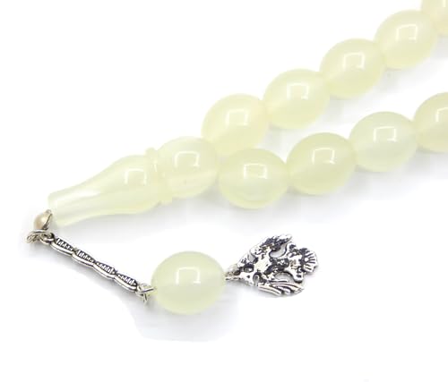 Perlin Muslim Prayer Beads 17 Bead Glow in the Dark Tasbih – Islamic Misbaha Subha Dhikr Beads, Oval Luminous Beads 18 x 13 mm, 25 cm for Prayer and Meditation Ethnic Beads Jewellery Bracelets