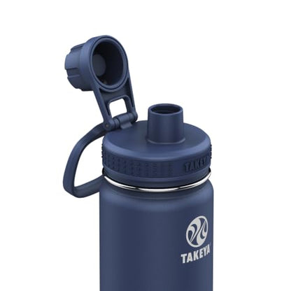 Takeya Actives Stainless Steel Water Bottle, Insulated Spout Lid, Keeps Drinks Cold 24 Hrs, Leakproof, Durable, Dishwasher Safe, Ideal for Gym, Travel, Fits Most Cup Holders, 24 oz/Midnight Blue - color: Midnight, size: 24 Ounces