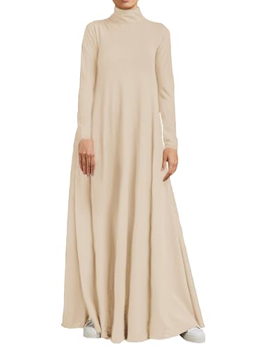 WSPLYSPJY Women High Neck Abaya Muslim Dress Solid Color Prayer Robe - color: Light Khaki, size: Small
