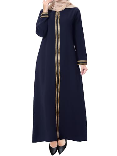 WSPLYSPJY Embroidered Abaya Muslim Dresses for Women Prayer Robe - color: Navy Blue, size: XX-Large