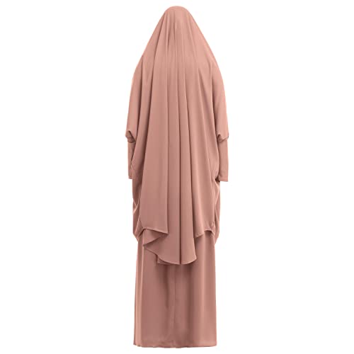 Prayer Clothes for Muslim Women Islamic Abaya Suit Maxi Skirt + Khimar Hijab 2pcss Burka Jilbab Kaftan - color: Khaki