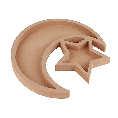 Ramadan Serving Tray, Wooden Moon and Star Shaped Dessert Trays Pastry Display Holder Fruit Storage Tableware Decoration Ornament