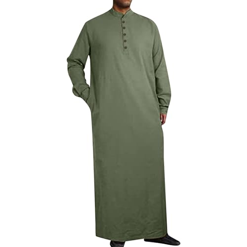 Men’s Muslim Islamic Thobe Robe Kaftan Long Sleeve Jubba Arabic Saudi Style Embroidered Formal Gown A11 - color: Green, size: Medium