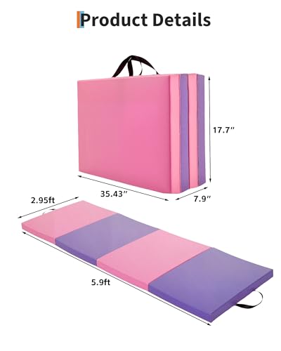 Gymnastics Mat, 6x2/3Ft 2-Inch Thick 4-Fold Exercise Floor Mat for Home Gym, Portable Yoga Mat for Pilates, Aerobics, Martial Arts & Training
