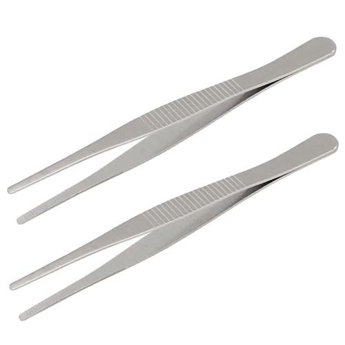 Hordion 2Pcs 4.7" Thumb Forceps Stainless Steel Hobby Tweezers Blunt Serrated Tips Long tweezer - size: 4.7"