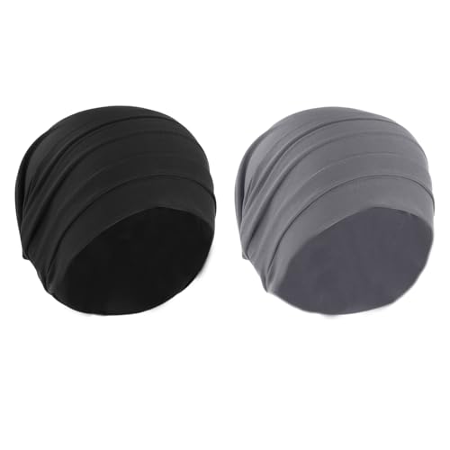 PURFUN 2 Pcs Muslim Inner Hijab Caps Women Girls Stretchy Breathable Full Cover Undercap Tube Bonnet Under Scarf Hats Beanie - color: Black+grey/2pcs