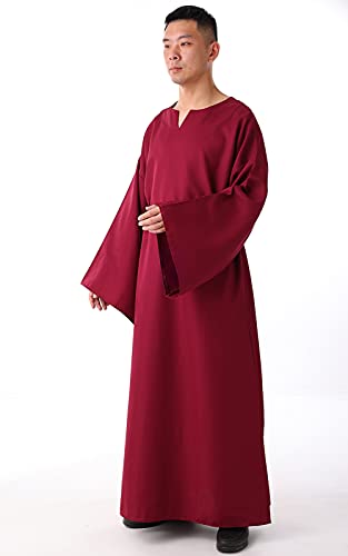 BLESSUME Medieval Wicca Pagan Ritual Robe with Belt - color: Burgundy, size: Small