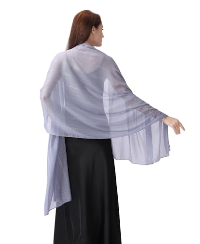 OurLore Chiffon Shawls Wraps for Women Sheer Glitter Scarf Sparkly Rhinestones Shoulder Sarong Cover Up Hijab for Wedding - color: Silver Gray