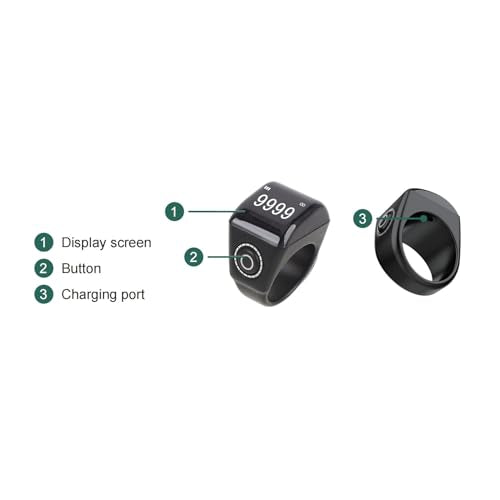 Smart Ring Counter, Rechargeable Digital Tasbih Finger Counter with OLED Screen for Sports and Prayer Tracking 68g - size: 20mm