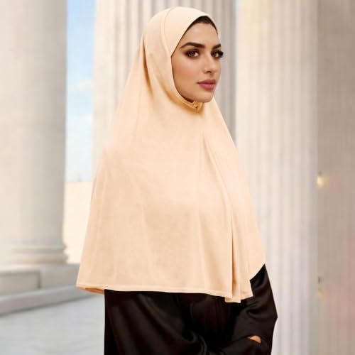 Instant Hijab Ready To Wear Hijab Scarf for Women Soft Long Muslim Jersey Hijabs Head Scarf for Prayer Abaya - color: Beige
