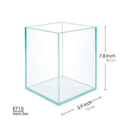 Nano Tall Rimless Frameless Extra Clear Glass Aquarium, Low Iron Glass Tank, 5mm Glass, White Leveling Mat Included, w/Lids Options - size: 1.2 GAL 5.9x5.9x7.8 in