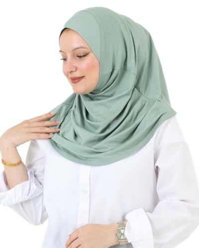 Prien Plain Ready To Wear Hijab for Women, Muslim Instant Turbans, Soft Jersey Scarf, Islamic Clothes, Long Hijabs, Abaya - color: Light Green
