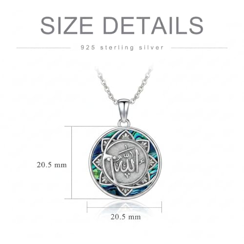PROESS 925 Sterling Silver Hamsa/Allah Necklace Evil Eye Amulet Jewelry Gifts for Men Women - style: Round Allah