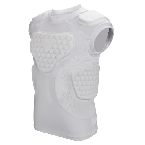 Youth Football Padded Shirt, Chest Rib Protector, Compression Padded Vest with 5-Pad for Sports Paintball Football Baseball Lacrosse - size: Large, style: White