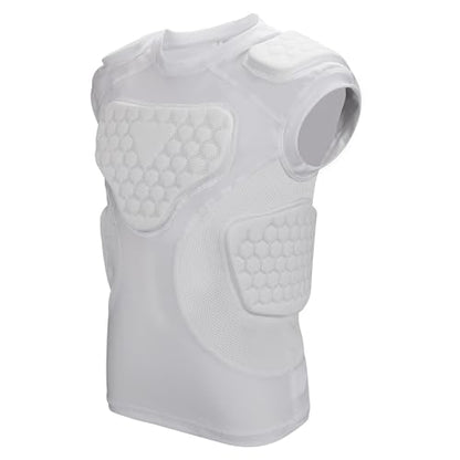 Youth Football Padded Shirt, Chest Rib Protector, Compression Padded Vest with 5-Pad for Sports Paintball Football Baseball Lacrosse - size: Large, style: White