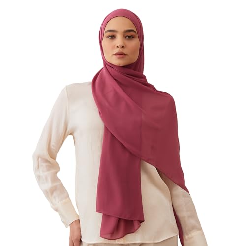 Modest Small Luxury Chiffon Hijab | Premium Lightweight, Flowy and Textured Chiffon Wrap Head Scarf for Women - color: Chateau Rose