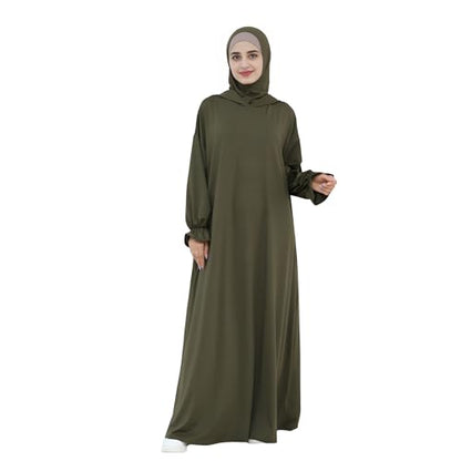 Abaya Muslim Women Hooded Dress Loose Sleeve Loose Maxi Modest Islamic Clothing Prayer Dress Kaftan - color: Army Green