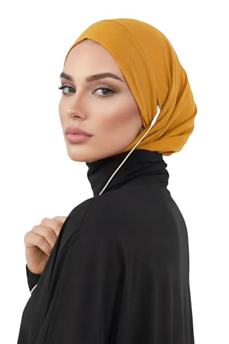 Aisha's Design Practical Cotton Bonnet with Built-In Neck Cover and Ear Access - color: Mustard Yellow