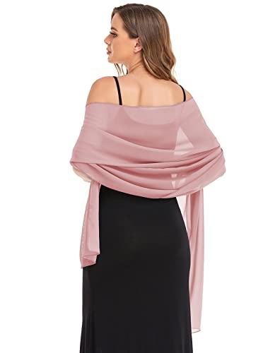 Shawls and Wraps for Evening Dresses Sheer Chiffon Women Elegant Soft Silky Wraps Wedding Bridal Scarf - color: Dusty Rose, size: 79*18‘’