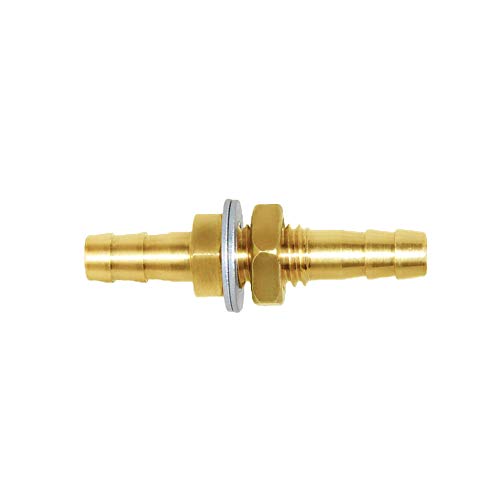 Joywayus 1/4" Hose Barb Thru-Bulk Head Hex Union Brass Fitting | With Flat Washer Gasket, For Water/Fuel/Air, Hose Connection, Leak-Proof Barb Connector - size: 1/4×1/4, style: 1PCS