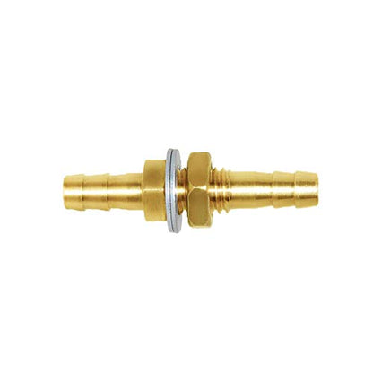 Joywayus 1/4" Hose Barb Thru-Bulk Head Hex Union Brass Fitting | With Flat Washer Gasket, For Water/Fuel/Air, Hose Connection, Leak-Proof Barb Connector - size: 1/4×1/4, style: 1PCS