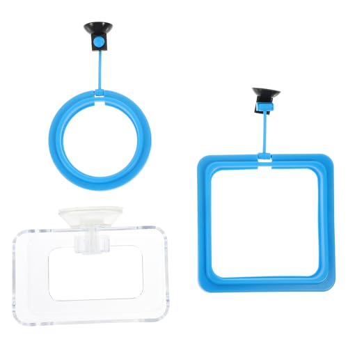Luxshiny 3pcs Fish Feeding Ring Set with Suction Cups Aquarium Feeder Circles for Tropical Fish Blue and Square Design