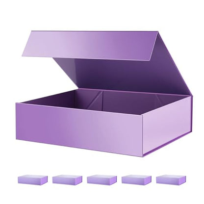 PACKHOME 6 Large Gift Boxes 13.5x10x3.5 Inches, Sturdy Shirt Boxes with Magnetic Lids for Multiple Occasions (Glossy Purple) - color: 13x9.7x3.4 Inch-Purple-Pack of 6