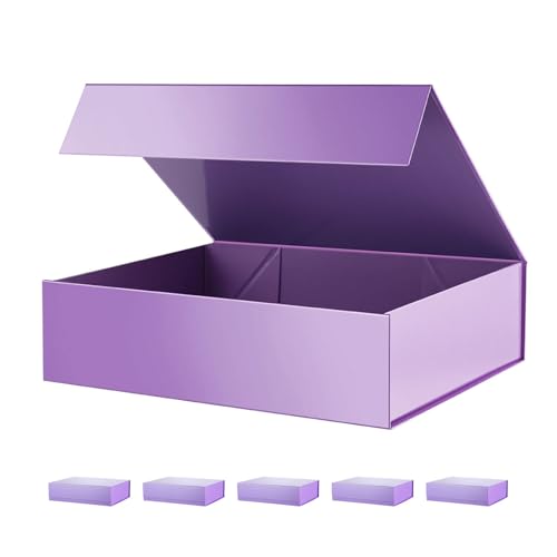 PACKHOME 6 Large Gift Boxes 13.5x10x3.5 Inches, Sturdy Shirt Boxes with Magnetic Lids for Multiple Occasions (Glossy Purple) - color: 13x9.7x3.4 Inch-Purple-Pack of 6