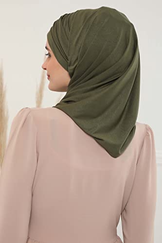 Aisha's Design Instant Hijab Scarves for Women, 95% Cotton Pretied Bonnet Turban Easy to Wear Cotton Headscarf - color: Khaki