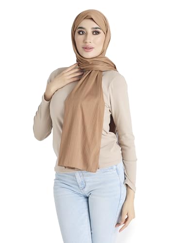 Ribbed Jersey Hijab Scarf for Women, Hijab for Women Muslim Breathable Stretchy Hajib - color: Mocha