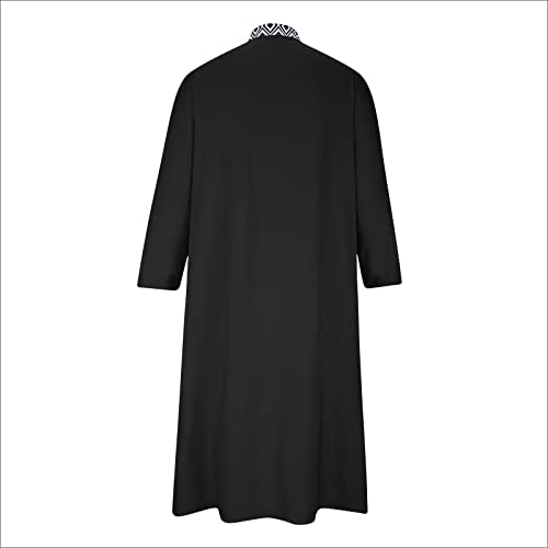 Ctreela Mens Zip V Neck Kaftan Thobe Button Down Casual Henley Shirts Long Sleeve Robe Ramadan Muslim Gown Thawb Shirts - color: Black, size: Small