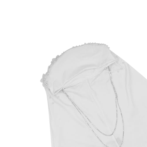RARITYUS Women Bling Rhinestone Pearl Instant Scarf Muslim Hijab Fashion Shawl Head Wrap Turban Cap with Flower Accent - color: White