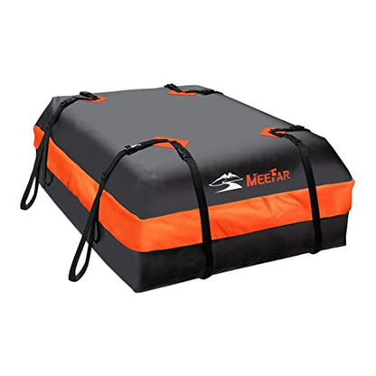 MeeFar Car Roof Bag XBEEK Rooftop top Cargo Carrier Bag Waterproof 15 Cubic feet for All Cars with/Without Rack, Includes Anti-Slip Mat, 8 Reinforced Straps, 6 Door Hooks, Luggage Lock - size: 15 Cubic Feet