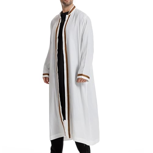 Thobe for Men Abaya Islamic Clothing Loose Long Sleeve Muslim Kaftan Open Front Dubai Arabic Robe Prayer Costume - color: White, size: Small