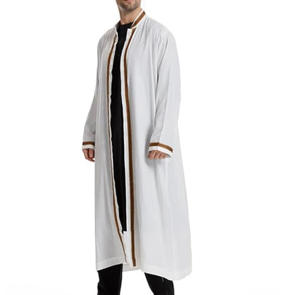 Thobe for Men Abaya Islamic Clothing Loose Long Sleeve Muslim Kaftan Open Front Dubai Arabic Robe Prayer Costume - color: White, size: Medium