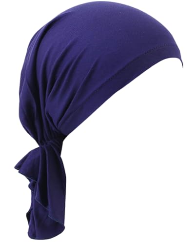 Chemo Headwear for Women Pre-Tied Head Scarf Slip On Headwraps Soft Turbans Cancer Hats Beanie Coverings Scarves - color: Navy