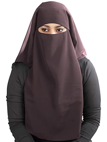 MyBatua 3 Layers Saudi Niqab In Breathable Georgette, Wholesale Price, 1pc Face Veil NQ-003 - color: Chocolate Brown