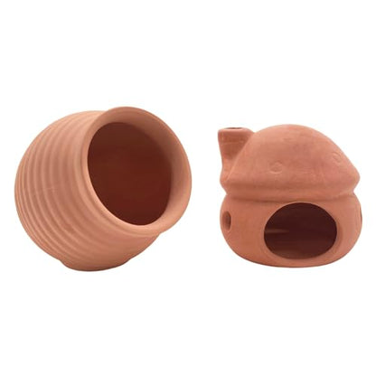 M2cbridge Natural Clay Pottery Ceramic Jar Vase Cichlid Small Fish Shrimp Aquarium Decor to Play Hide Breed Habitat (Red Clay, 2pcs) - color: Red Clay, 2pcs