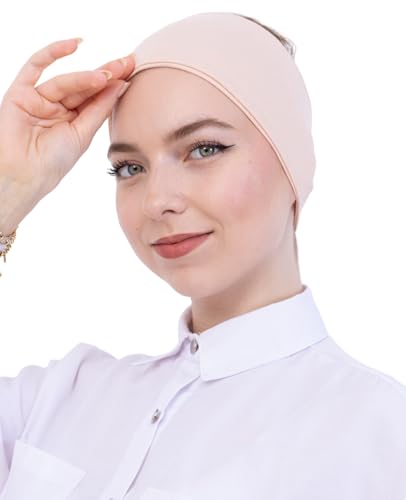 Prien Women Cotton Hijab Cap, Stretchy Head Cover, Pre-Sewn Inner Muslim Scarf Undercap, Non Slip Headband for Daily Wear - color: Beige