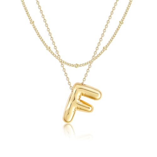 Lcherry 18K Gold Plated Bubble Initial Letter Necklace for Women - color: F: Layred Initial